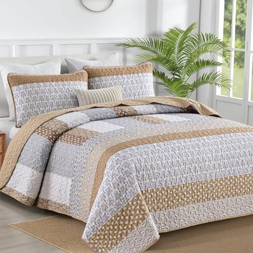 Wongs Brown Bohemian Stripe Quilt King Size Set