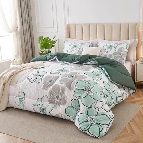 3 Piece King Size Comforter Set with Leaf Print