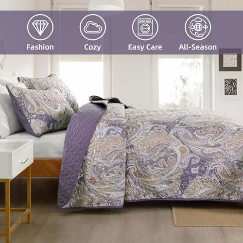 DJY Purple Paisley Queen Quilt Set 3 Pieces