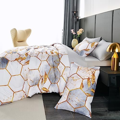 ZRNBAST 7 Pcs Light Grey Comforter Set with Gold Trim 1
