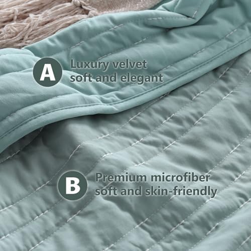 KASENTEX King Size Velvet Quilt Set 3 Pieces Lake Blue