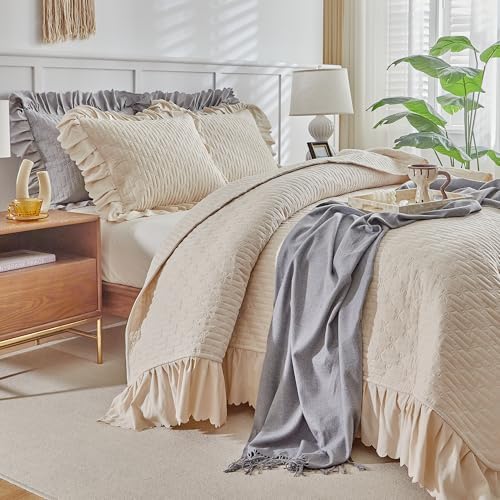 Ruffled Quilt Bedding Set California King 3PC Shabby Chic