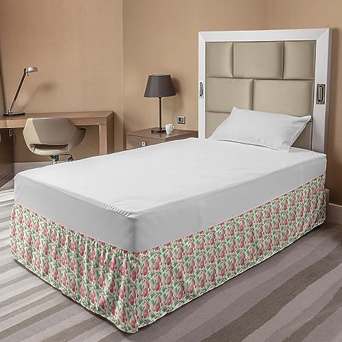 Lunarable Springtime Bed Skirt Soft Pastel Pink Hand Drawn Flowers