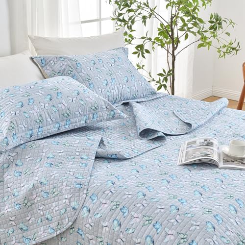 HollyHOME 3-Piece King Quilt Set with Butterfly Design