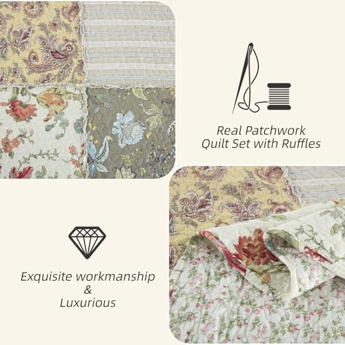 Yvooxny 3-Piece Quilt Set with Ruffles and Pillowcases