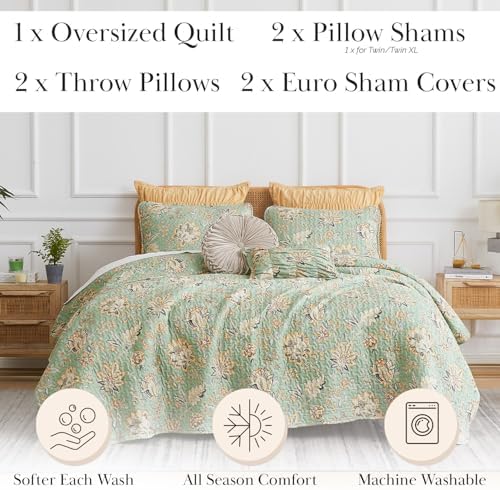 Southshore Oversized King Quilt Bedding Set 7-Pieces Sage Green