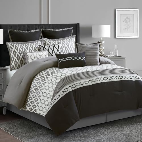 LANCO California King Comforter Set Black 10 Piece 1