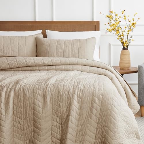 Palassio Dark Beige Cotton Quilt Set for King Size Bed