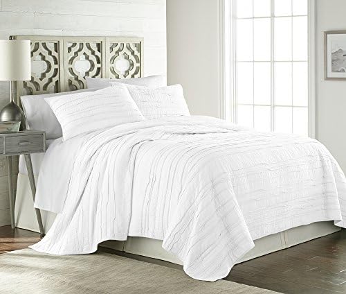 Chezmoi Katy 3-Piece Cotton Quilt Set Queen White 1