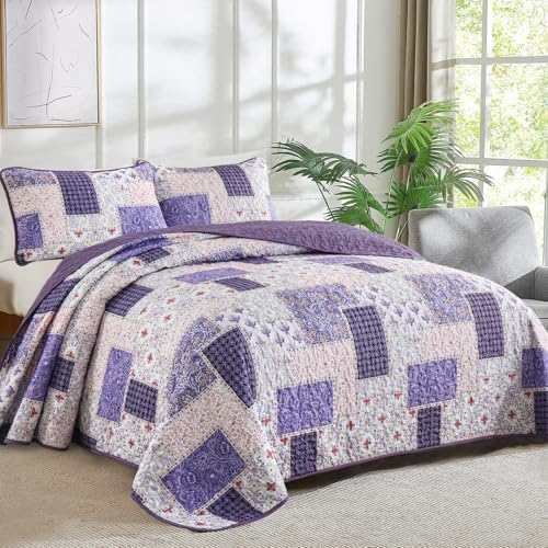 Xruibed Plaid Patchwork Quilt Set Queen Size 3 Pieces