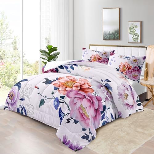 Raphus cucullatus Botanical Comforter Set - Purple Pink Floral Quilt Bed Set