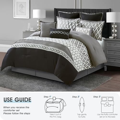 LANCO California King Comforter Set Black 10 Piece 1