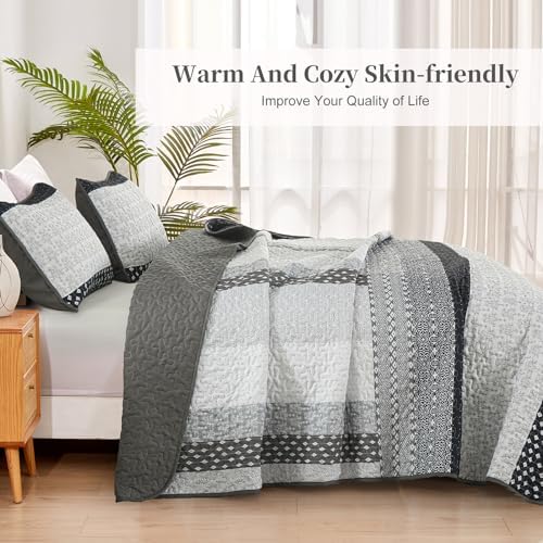 WONGS BEDDING Boho Stripe Queen Quilt Set 3 Piece