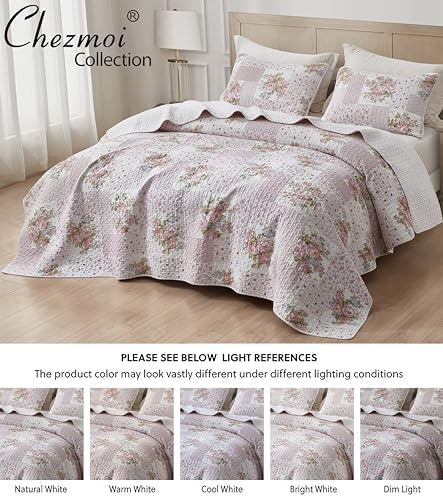 Chezmoi Collection Rosy 3-Piece Patchwork Quilt Set 1