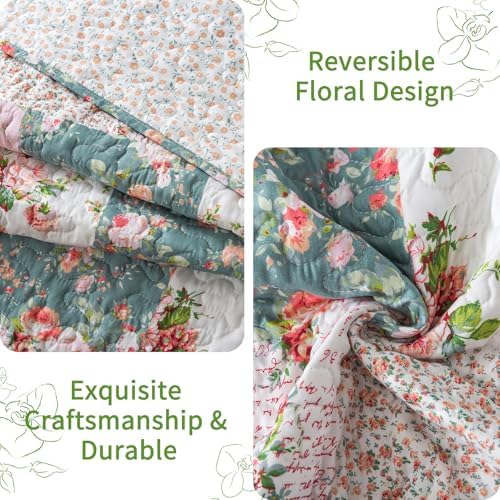 VAPUTAR Reversible Floral Queen Quilt Set 3 Piece