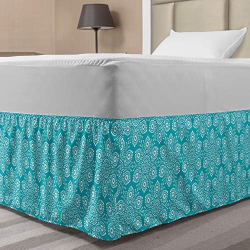 Lunarable Turquoise White Bedskirt with Elastic Wrap