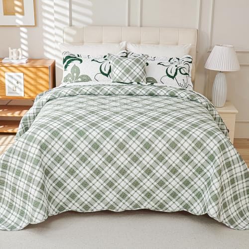 EVENHUG 4 Piece Floral Quilt Set Queen Size