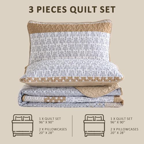 Wongs Brown Bohemian Stripe Quilt King Size Set