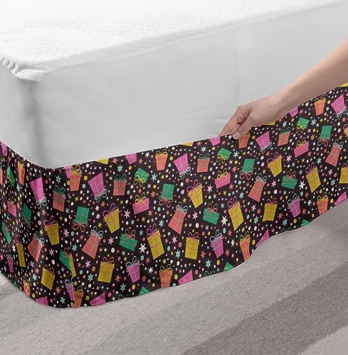 Lunarable Celebration Elastic Bed Skirt with Stars Circles