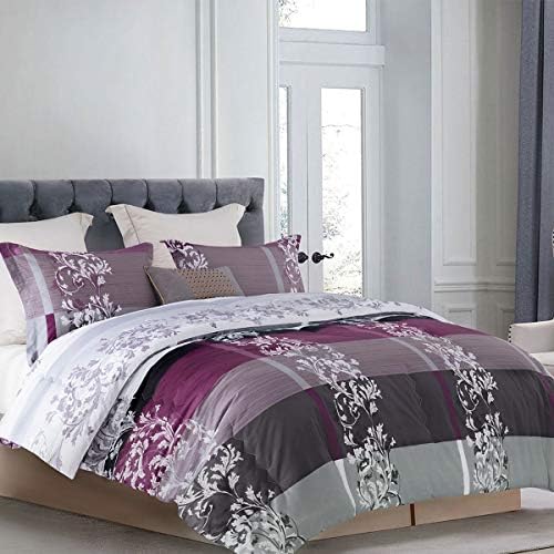SLEEPBELLA King Size Comforter Set Grey Paisley Purple