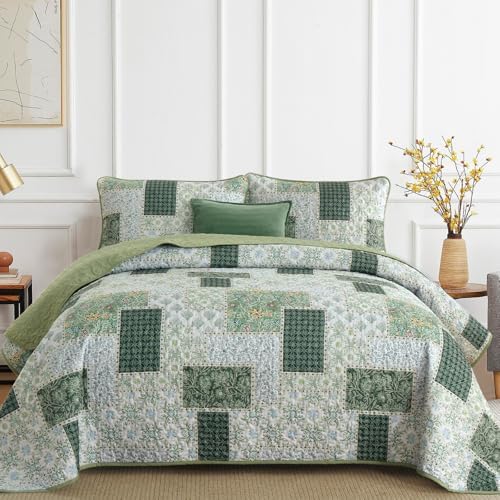 Xruibed Plaid Patchwork Quilt Set Queen 3 Pieces