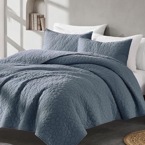 RSHARE 100 Cotton Cal King Quilt Set Blue Grey 1