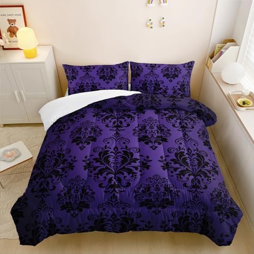 Nttopship Violet Gothic Floral Comforter Set