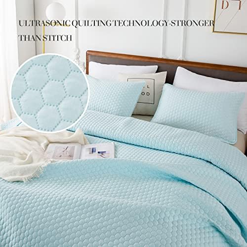 HENGWEI Queen Size Lightweight Blue Bedspread Set