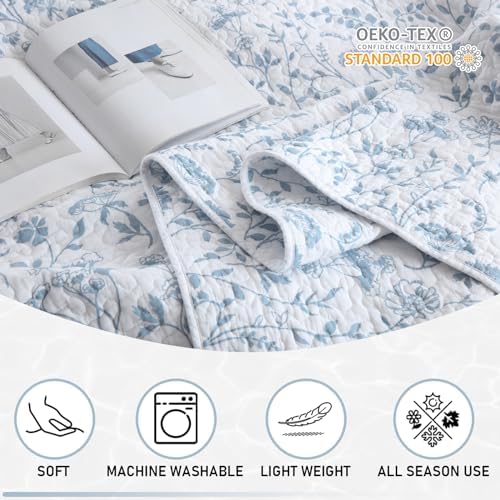 KALOOLA Summer Cotton Blue Floral King Quilt Set