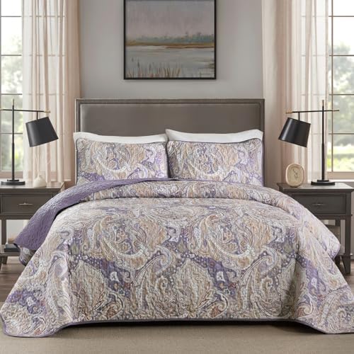 DJY Purple Paisley Queen Quilt Set 3 Pieces