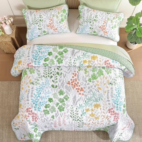 Sage Green Floral Quilt Set Queen 3 Pieces 1