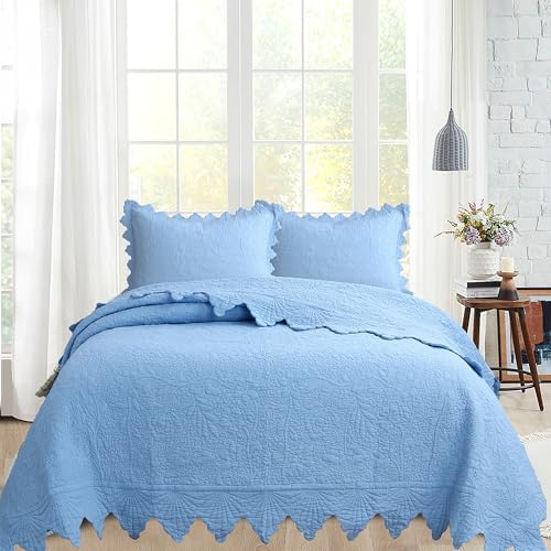 3-Pieces Embroidered Cotton Quilt Set with Decorative Border