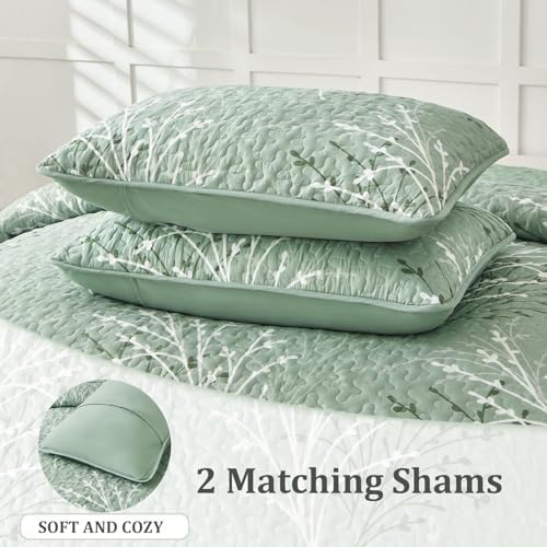 DJY Sage Green Floral Quilt Set California King
