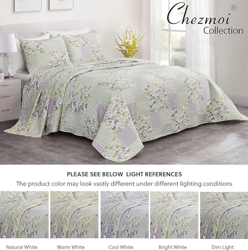 Chezmoi Daisy 3-Piece Quilt Set - Purple Butterfly Botanical Print