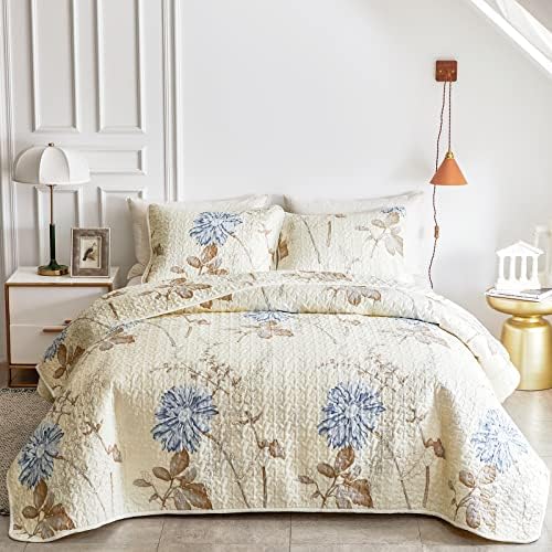 Joyreap 3-Piece Microfiber Quilt Set with Reversible Flower Design