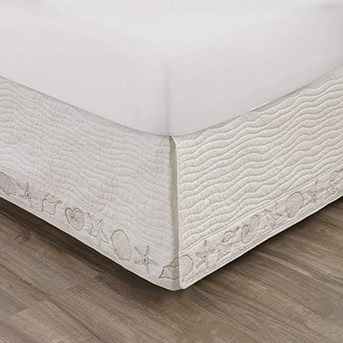 Greenland Home Coastal Seashell Embroidered Bed Skirt Ivory Twin