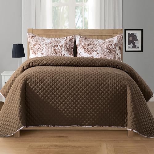 Elegant Comfort 3-Piece Reversible Quilt Set - California King Taupe
