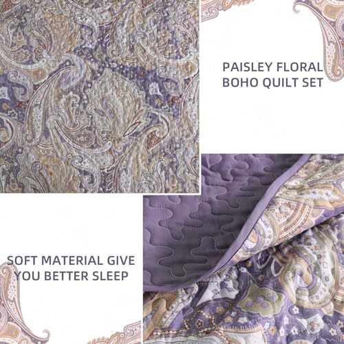 DJY Purple Paisley Queen Quilt Set 3 Pieces