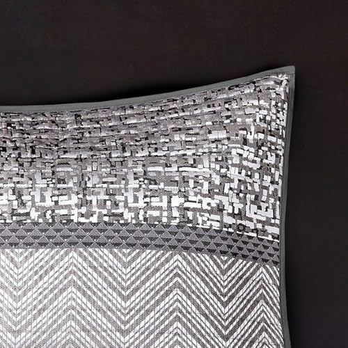 Madison Park King Quilt Set with Glitter Accent Chevron GreyTaupe