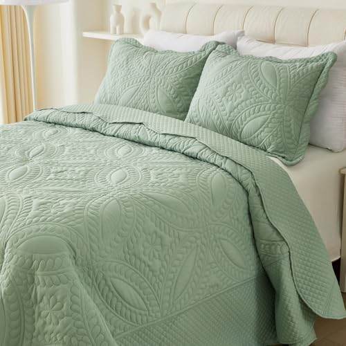 Cmfshape Oversize King Bedspread 128x120 Green Coin Pattern Quilt Set