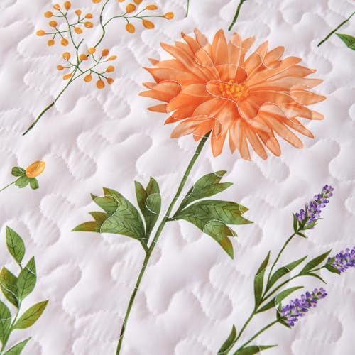 EVENHUG Queen Floral Quilt Set 3 Piece Reversible Bedding