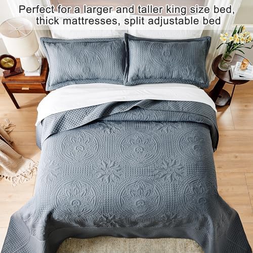 Qucover King Size Bedspread 3-Piece Set Dark Grey Persian Pattern
