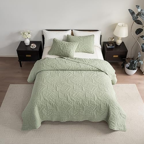 Texture Looms Cotton Quilt King Size Green Bedding Set
