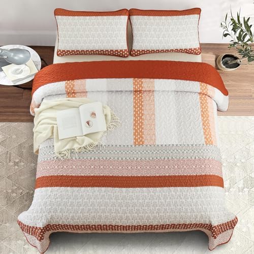 WONGS BEDDING Burnt Orange Boho Quilt Set Queen Size 3 Pieces