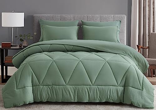 Chezmoi Jasper Sage Green Comforter Set 7-Piece