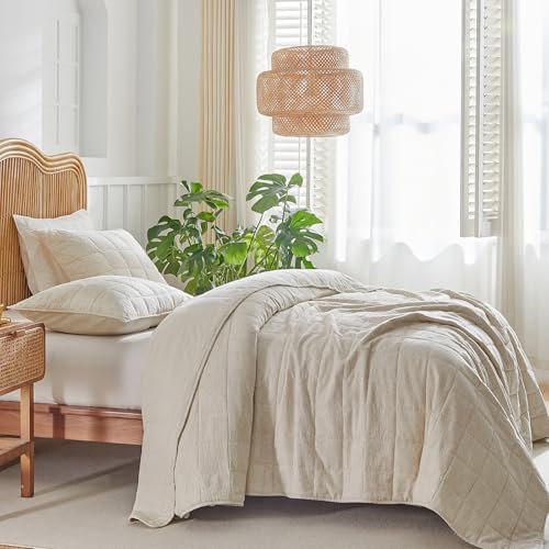 WARMDERN Linen Cotton Quilt Set King Size