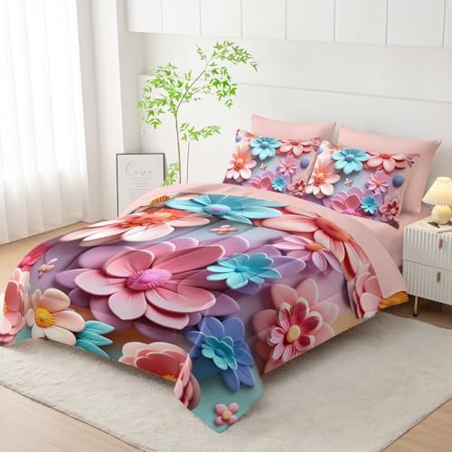 Pink Floral Comforter Set Queen 7 Piece