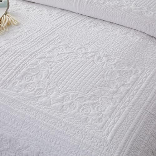 Brandream White Cotton Queen Quilt Set 3PCs