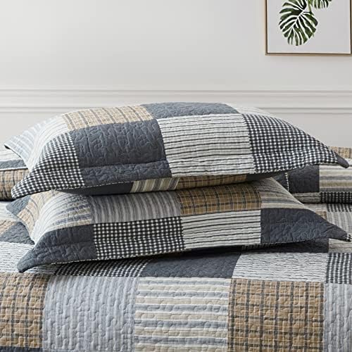 Pangushan Queen Size Patchwork Plaid Quilt Set
