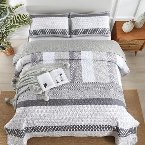 WONGS BEDDING Grey Bohemian Quilt Set King Size 3 Piece